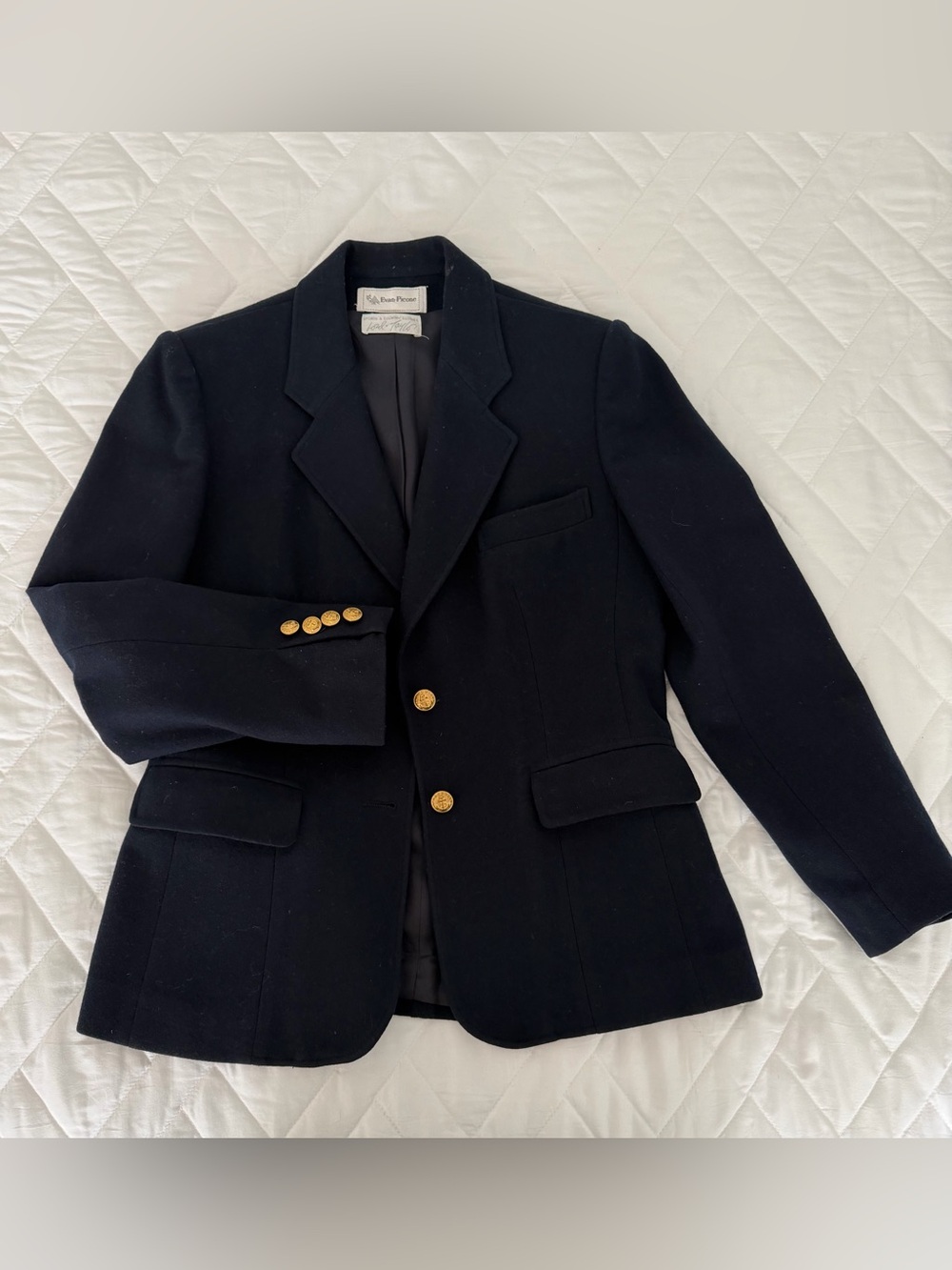 Evan Picone/Lord & Taylor Navy Wool Pea Coat with Gold Buttons, Size 8